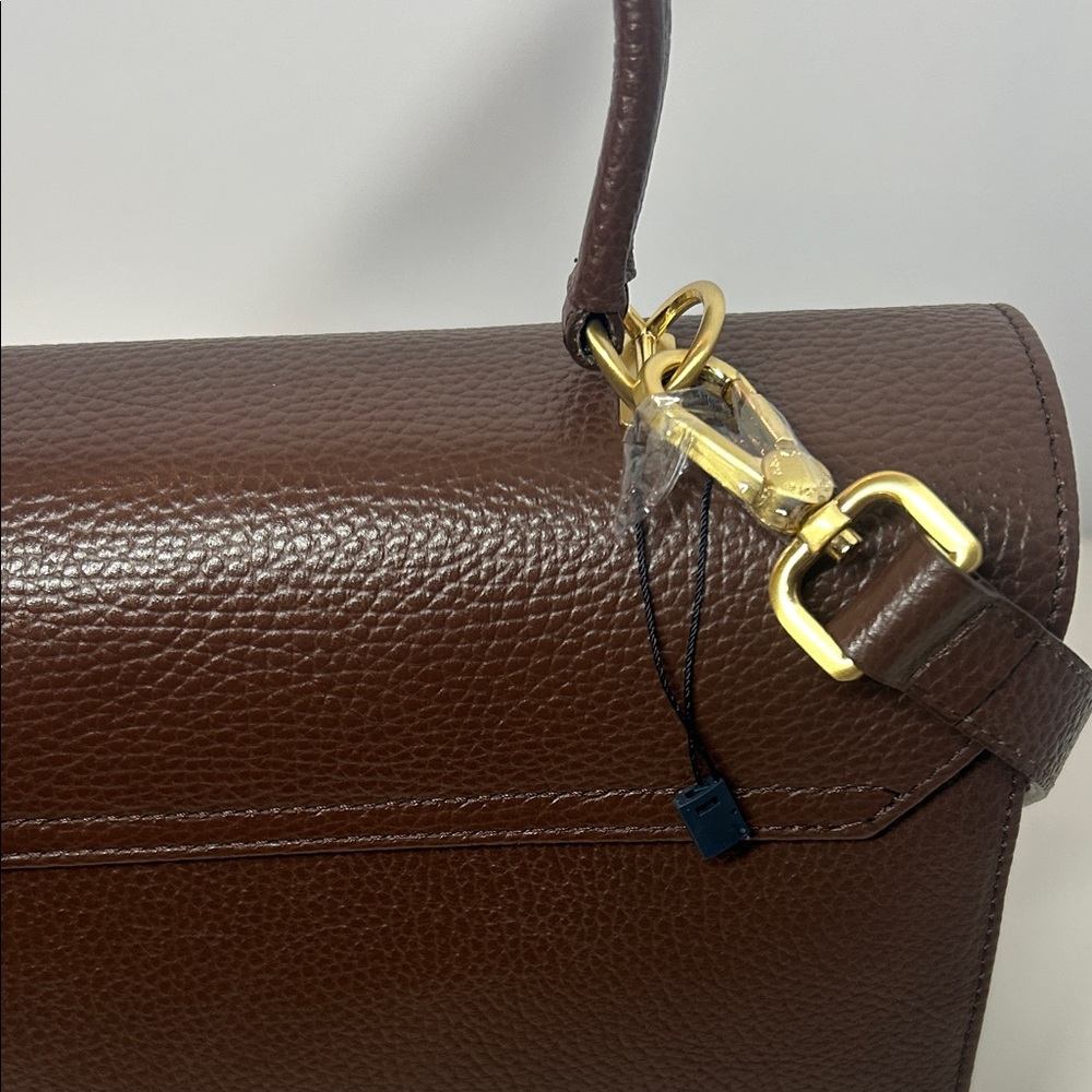 New Arcadia Brown Leather Satchel with Gold Accents - Picture 5 of 9